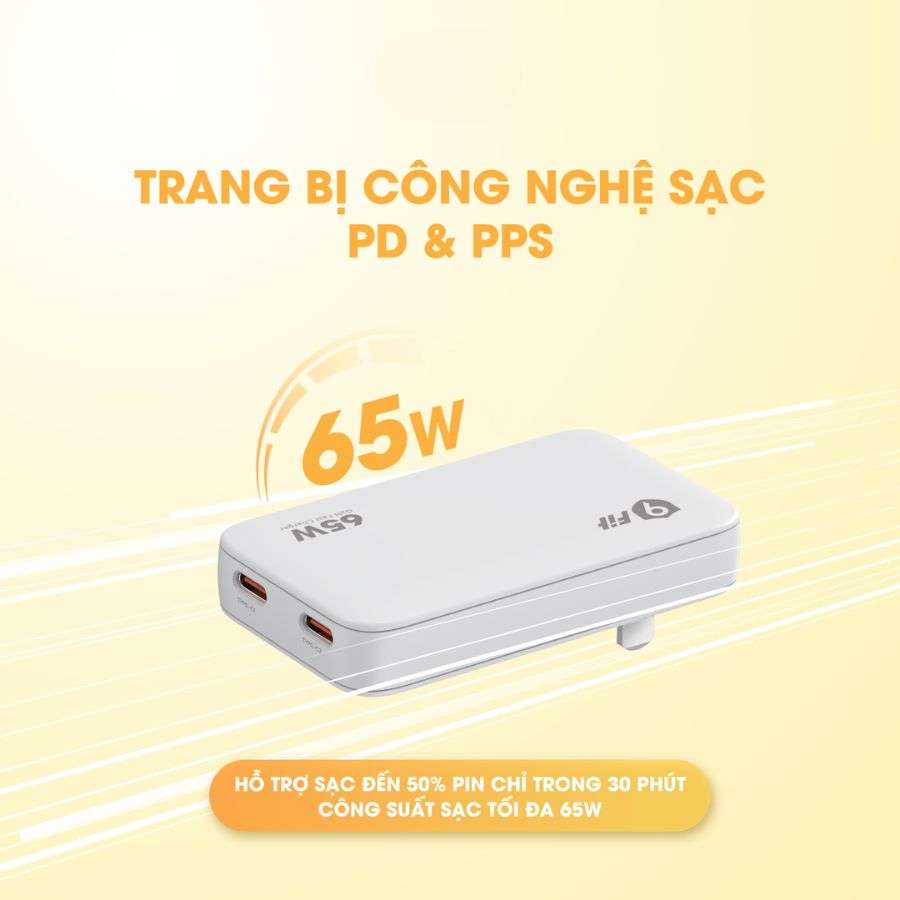 Củ sạc nhanh 9Fit GaN Slim 2C tích hợp PD & PPS