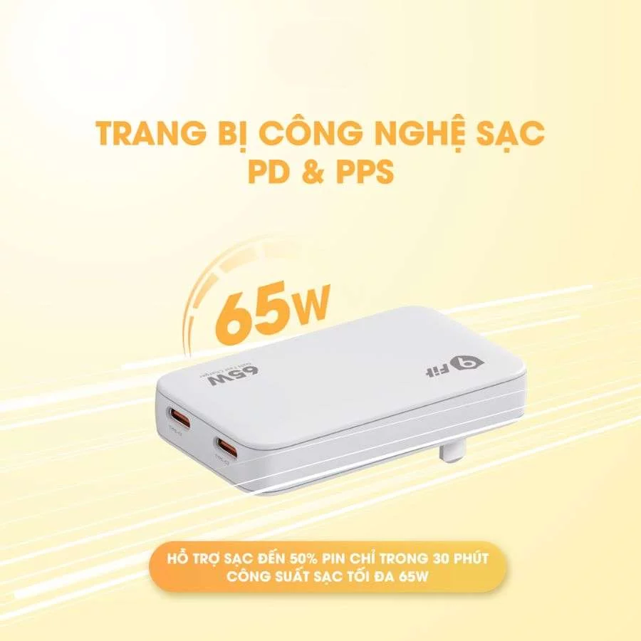 Củ sạc nhanh 9Fit GaN Slim 2C tích hợp PD & PPS