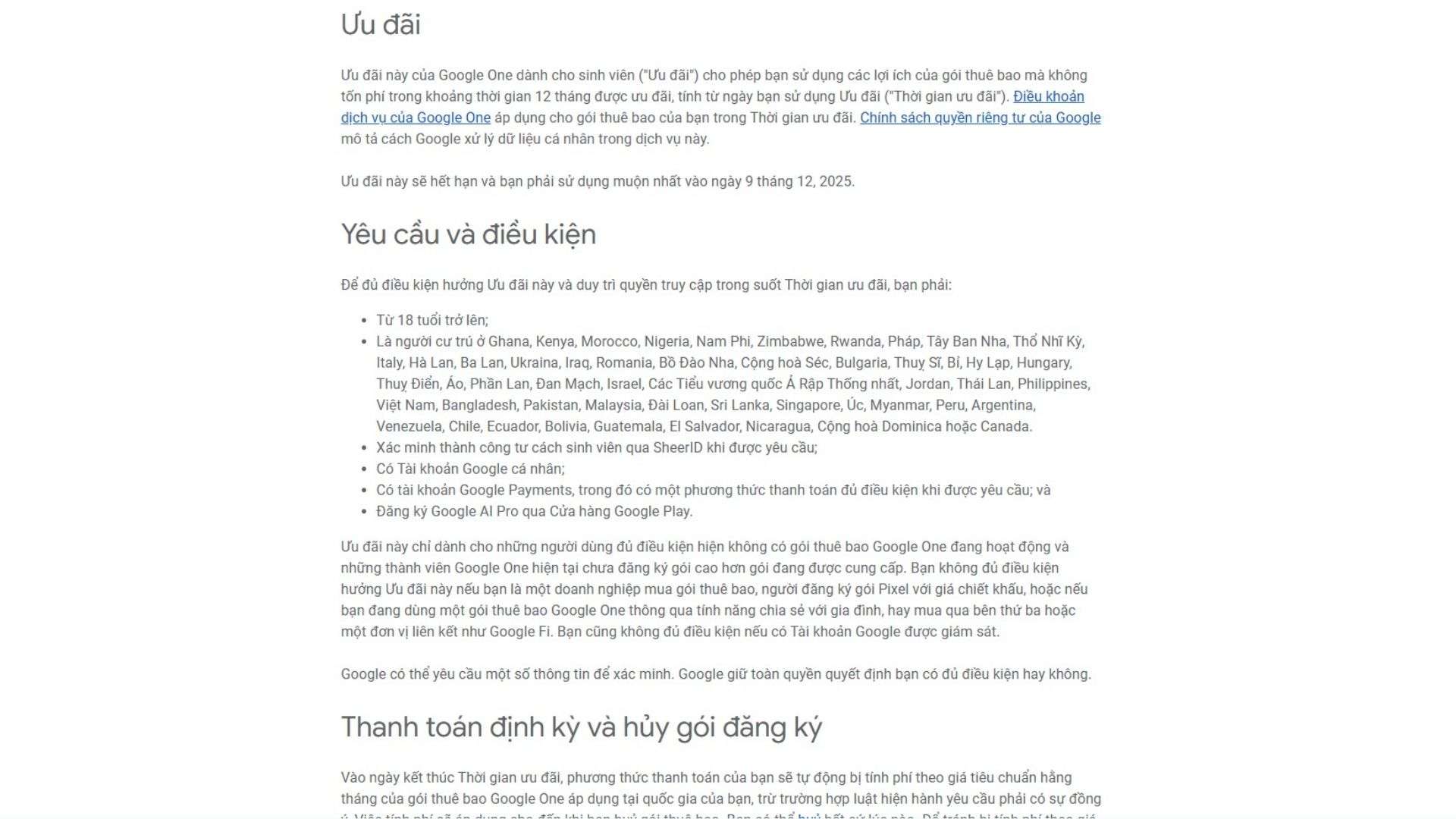 Điều kiện tham gia chương trình