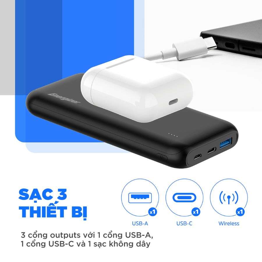 Pin Sạc dự phòng Polymer Energizer 10000mAh Sạc 3 thiết bị