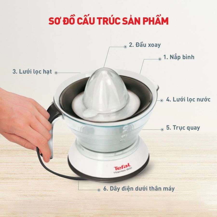 Máy Vắt Cam Tefal ZP300138 cấu trúc