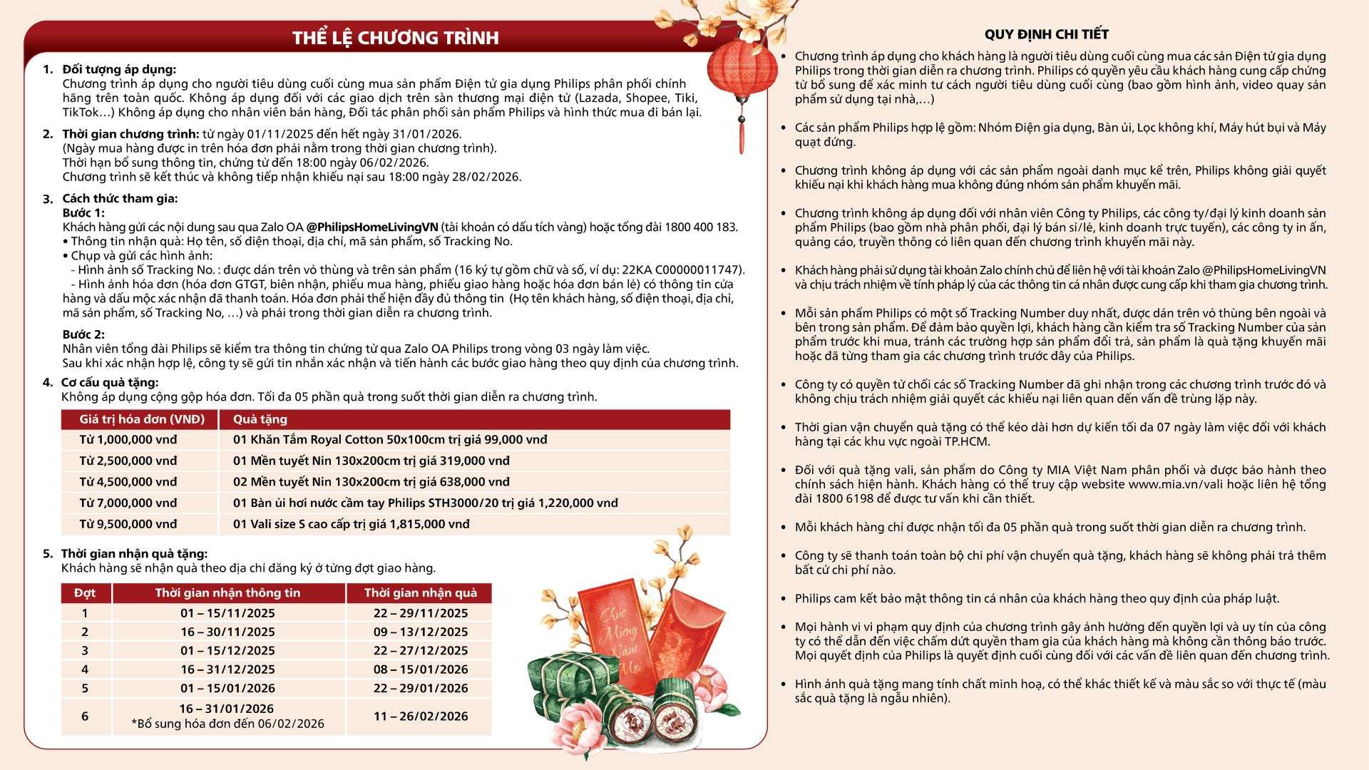 Thể lệ Chương trình khuyến mại Tết ấm êm, Thêm Quà, Thêm Hên