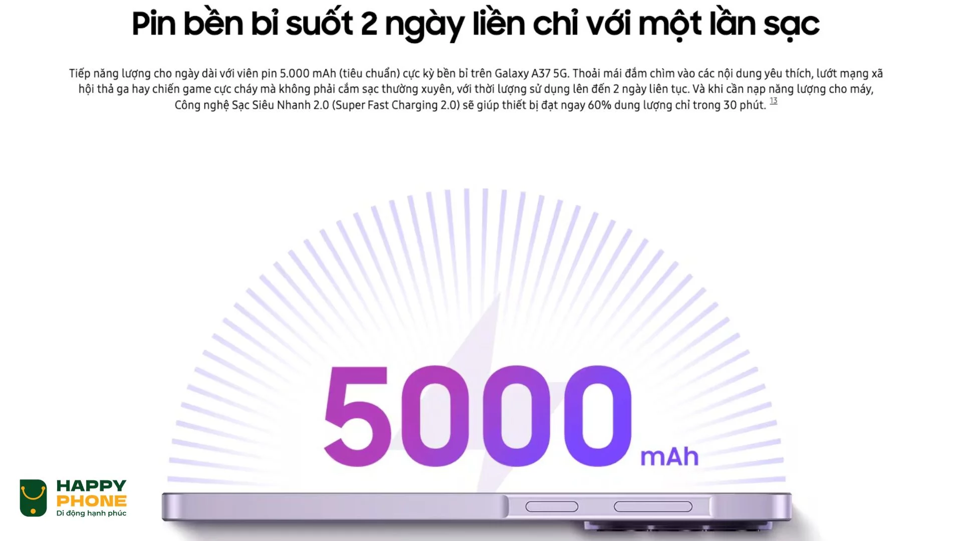 Pin 5000mAh bền bỉ cùng sạc nhanh 45W